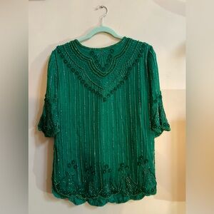 NWT Emerald Beaded Sequin Holiday Top